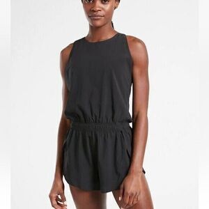 Athleta Run With It Romper with Brief Liner  in Black Size M